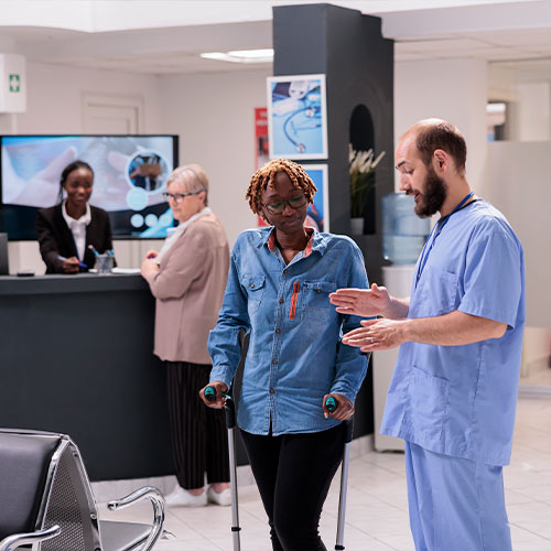 hospital administrative staff guiding african