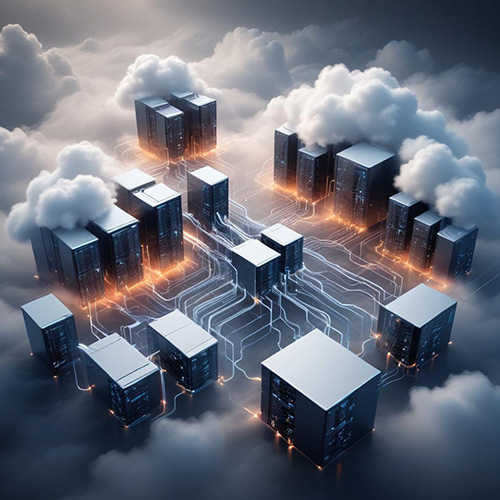 Futuristic cloud computing data network concept