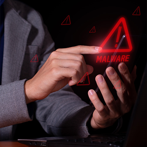 Vertical photo of a man receives malware notifications for digital intrusions and cybercrime