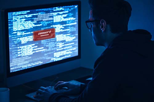hacker working on laptop