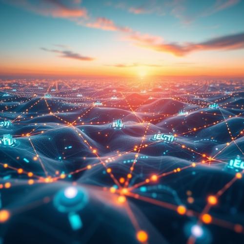 Digital network landscape with futuristic glowing nodes