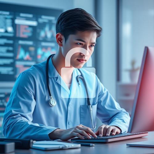 Doctor using computer for secure patient data management